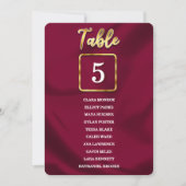 シンプルブルゴーニュと金ゴールドテーブル番号のシーティングリスト (正面)