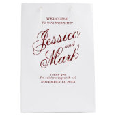 シンプルブルゴーニュタイポグラフィ結婚ズ・ウェルカム ミディアムペーパーバッグ (正面)
