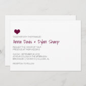 シンプルブルゴーニュハート結婚式招待状 招待状 (正面/裏面)