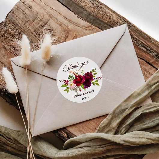 シンプルブルゴーニュフローラありがとう ラウンドシール