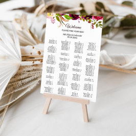 シンプルブルゴーニュフローラのアルファベット順の座席表 ポスター