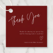 シンプルブルゴーニュブライダルシャワーサンキューメッセージカード フェイバータグ (正面)