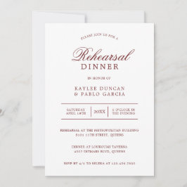 シンプルブルゴーニュホワイトミニマリストリハーサルディナー 招待状