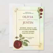 シンプルブルゴーニュレッドフラワー結婚式招待状 招待状 (正面)