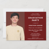 シンプルブルゴーニュ卒業写真卒業式パーティー 招待状 (正面)