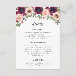 シンプルブルゴーニュ水の色のフローラの結婚詳細 エンクロージャーカード