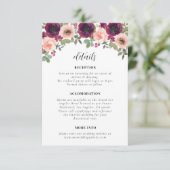 シンプルブルゴーニュ水の色のフローラの結婚詳細 エンクロージャーカード (スタンド正面)