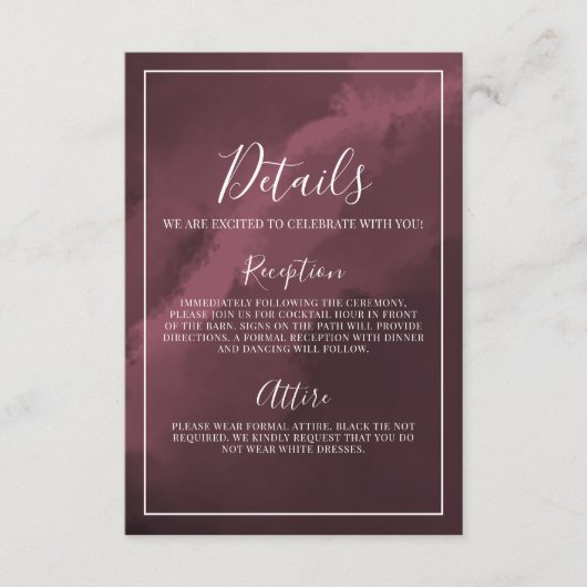 シンプルブルゴーニュ結婚ー詳細 エンクロージャーカード (正面)