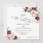 シンプルブルゴーニュ赤面秋結婚フローラズスクエア 招待状 (正面)