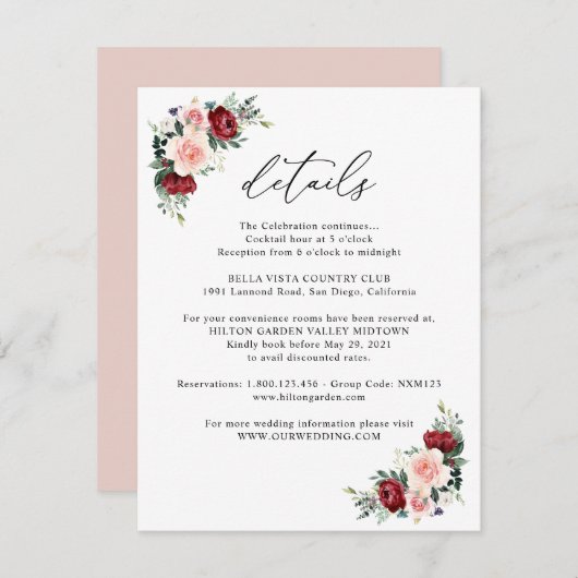 シンプルブルゴーニュ赤面結婚フローラ詳細 エンクロージャーカード (正面/裏面)