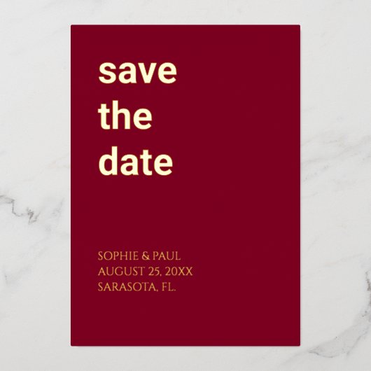シンプルブルゴーニュSave the Date Foil招待状 箔招待状 (正面)