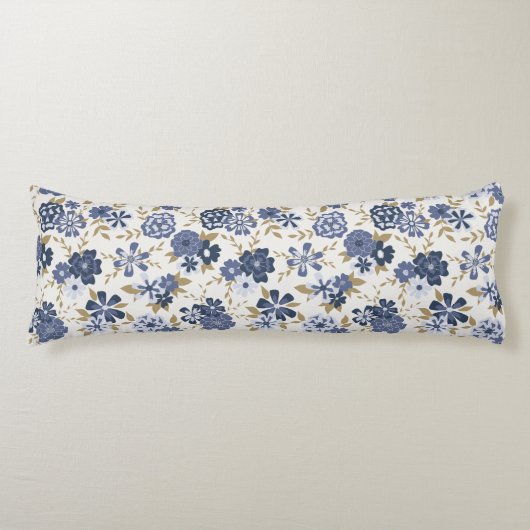 シンプルブルーつる植物植物花 ボディピロー (正面)