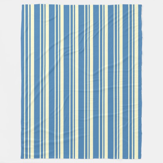 シンプルブルーとクリームの縦パタストライプのーン フリースブランケット (正面)