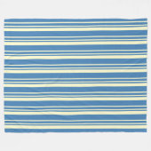 シンプルブルーとクリームの縦パタストライプのーン フリースブランケット (正面(横))