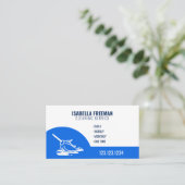 シンプルブルーとホワイトのメイドハウス清掃サービス 名刺 (スタンド正面)