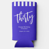 シンプルブルーとホワイト30歳の誕生日パーティー スリム缶クーラー (裏面)