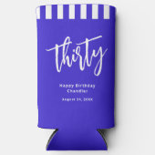 シンプルブルーとホワイト30歳の誕生日パーティー スリム缶クーラー (正面)