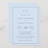 シンプルブルーアンドグレーモノグラムボーイベビー散布機 招待状 (正面/裏面)