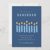 シンプルブルーイエローキャンドルHappy Hanukkah写真 シーズンカード (正面)