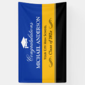 シンプルブルーイエローブラック卒業パーティー 横断幕 (縦)