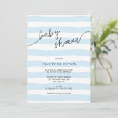 シンプルブルーウォーターストライプカラーBoy Baby Shour 招待状 (スタンド正面)