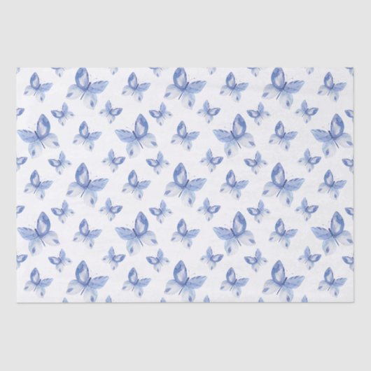 シンプルブルーウォーター色バタフライパターン 薄葉紙 (正面)