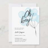 シンプルブルーウォーター色バルーンOh男の子ベビーシャワー 招待状 (正面)