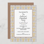 シンプルブルーエモダンイロー(ユダヤ教)メノラーハヌカーパーティー 招待状 (正面/裏面)