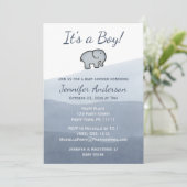 シンプルブルーエレファントウォーター色の男の子ベビシャワー 招待状 (スタンド正面)