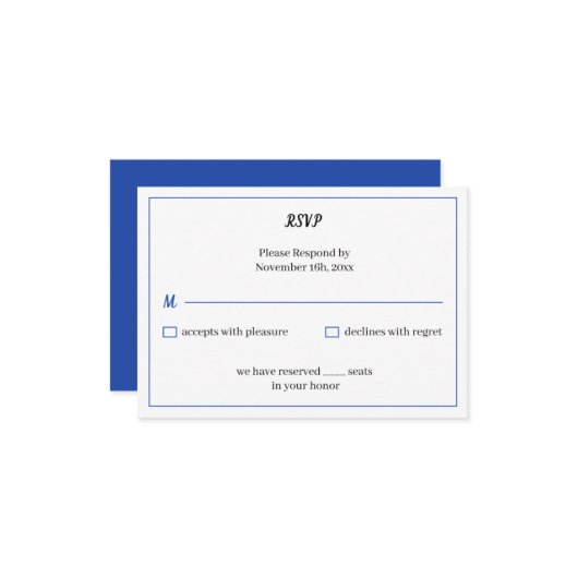 シンプルブルーカスタムウェディング 出欠カード (正面/裏面インサイチュ)