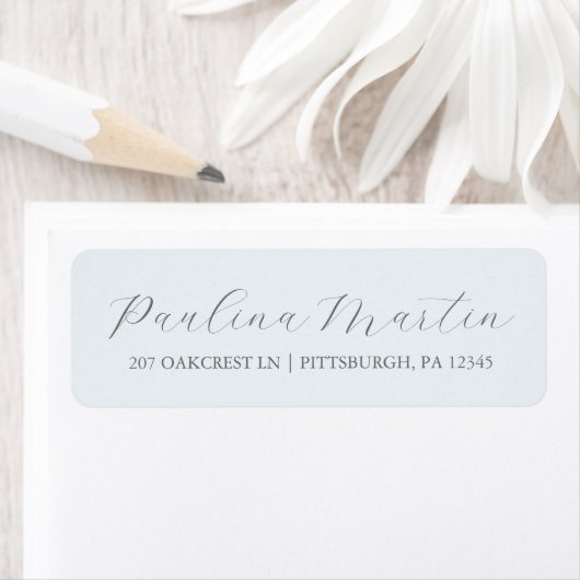 シンプルブルーグレースクリプト差出人住所ラベル ラベル (インサイチュ)