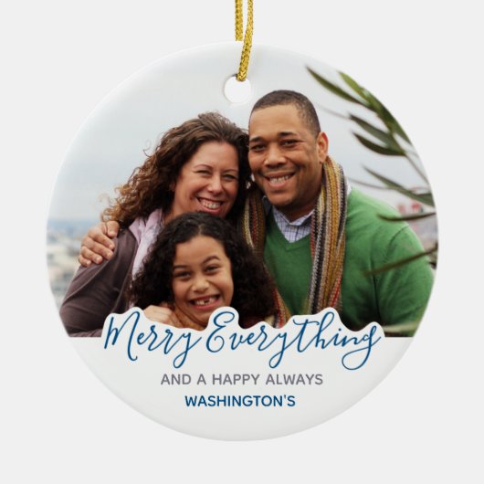 シンプルブルーグレートレンディー可愛いメリーすべて セラミックオーナメント (正面)