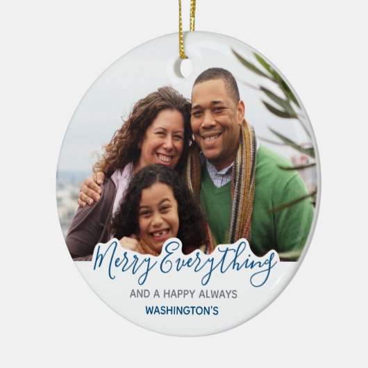 シンプルブルーグレートレンディー可愛いメリーすべて セラミックオーナメント (左)