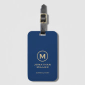 シンプルブルーゴールデンモノグラム ラゲッジタグ (正面縦)