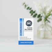 シンプルブルーシェーストライプドの自動洗車の詳細 名刺 (スタンド正面)