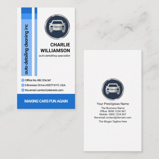 シンプルブルーシェーストライプドの自動洗車の詳細 名刺 (正面/裏面)