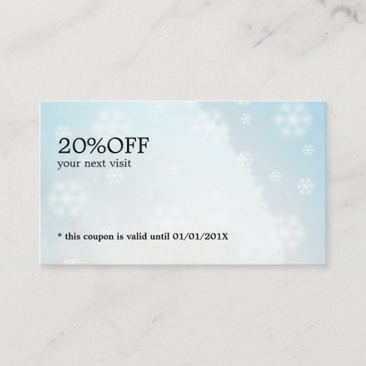 シンプルブルースエレガントノーフレーク美しいクーポン 割引カード (正面)