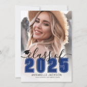 シンプルブルースクリプト大学院写真卒業 招待状 (正面)