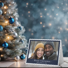 シンプルブルースノーフレーククリスマスフォト シーズンカード