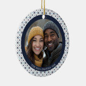 シンプルブルースノーフレークスクリスマスフォトホリデー セラミックオーナメント (右)