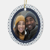 シンプルブルースノーフレークスクリスマスフォトホリデー セラミックオーナメント (左)