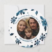 シンプルブルースノーフレークスホリデーサークルフォト シーズンカード (正面)