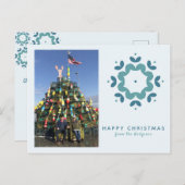 シンプルブルースノーフレークフォトホリデーグリーティング ポストカード (正面/裏面)