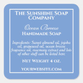 シンプルブルーソープ及び化粧品ラベル スクエアシール (正面)