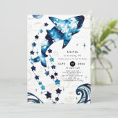 シンプルブルーチルドレンズシャーク誕生日 招待状 (スタンド正面)