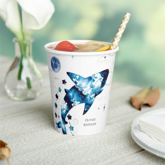 シンプルブルーチルドレンズシャーク誕生日 紙コップ (インサイチュ)