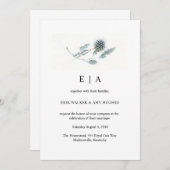 シンプルブルーティスルフローラウォーター結婚カラー 招待状 (正面/裏面)