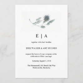 シンプルブルーティスルフローラウォーター結婚カラー 招待状