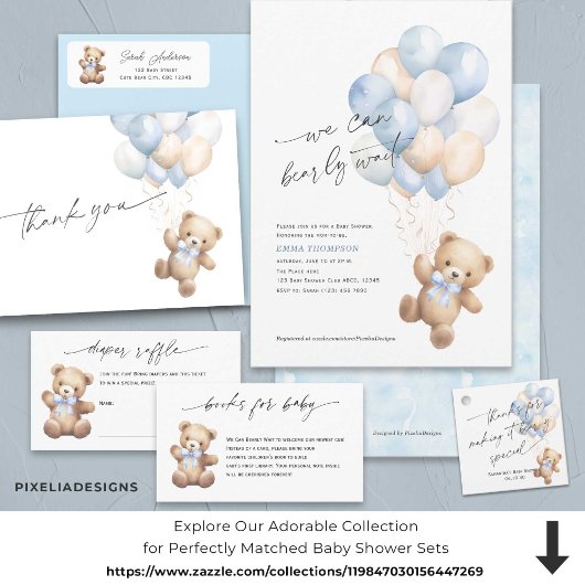 シンプルブルーテディベア男の赤ちゃんシャワー サンキューカード