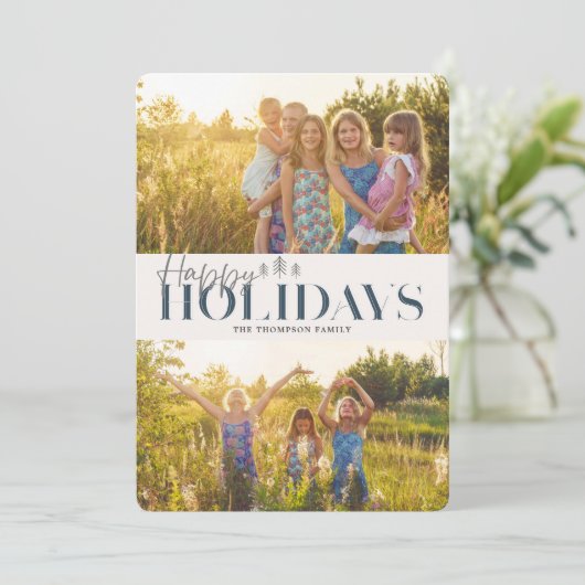 シンプルブルーハモダンッピーホリデイズツー写真 シーズンカード (スタンド正面)